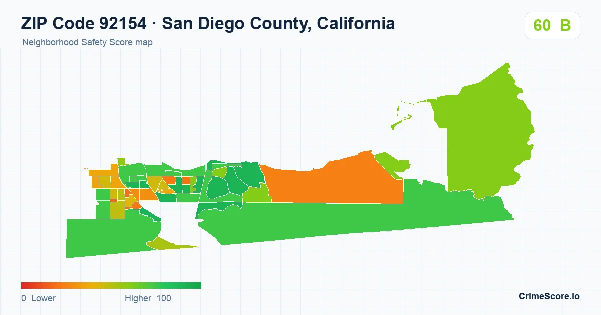 ZIP Code 92154 in San Diego County, California neighborhood Safety Score map