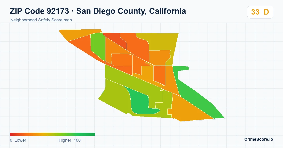ZIP Code 92173 in San Diego County, California neighborhood Safety Score map