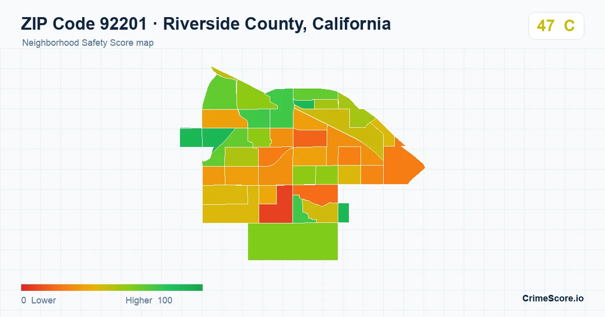 ZIP Code 92201 in Riverside County, California neighborhood Safety Score map
