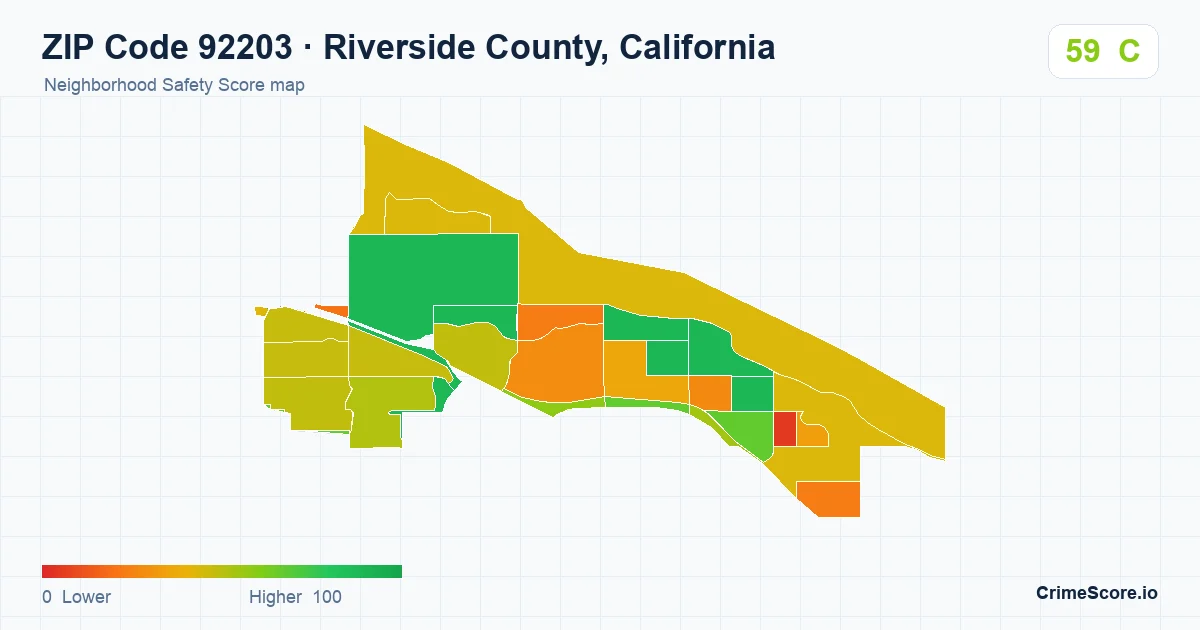 ZIP Code 92203 in Riverside County, California neighborhood Safety Score map