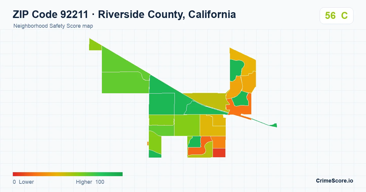 ZIP Code 92211 in Riverside County, California neighborhood Safety Score map