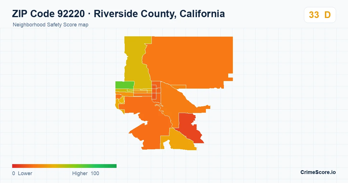 ZIP Code 92220 in Riverside County, California neighborhood Safety Score map