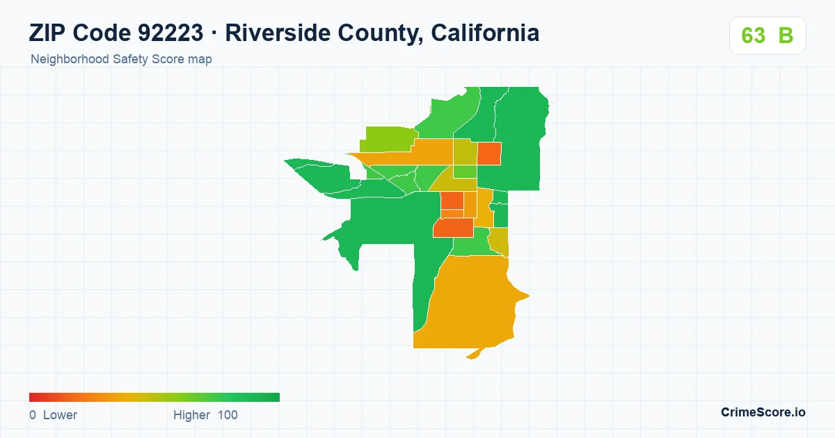 ZIP Code 92223 in Riverside County, California neighborhood Safety Score map