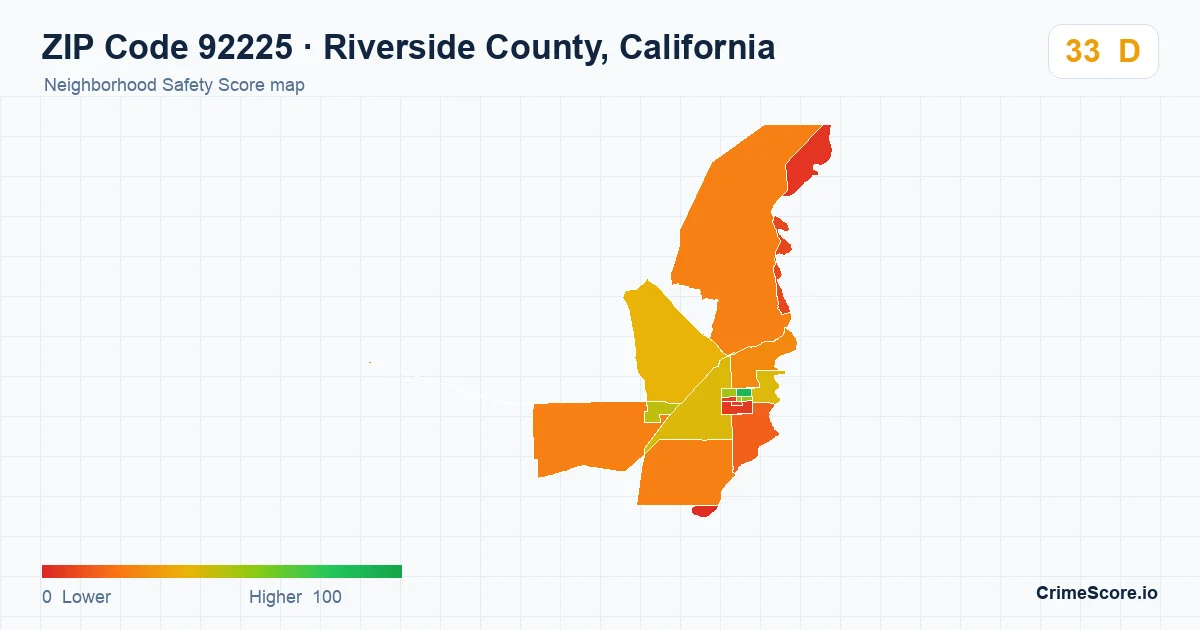 ZIP Code 92225 in Riverside County, California neighborhood Safety Score map