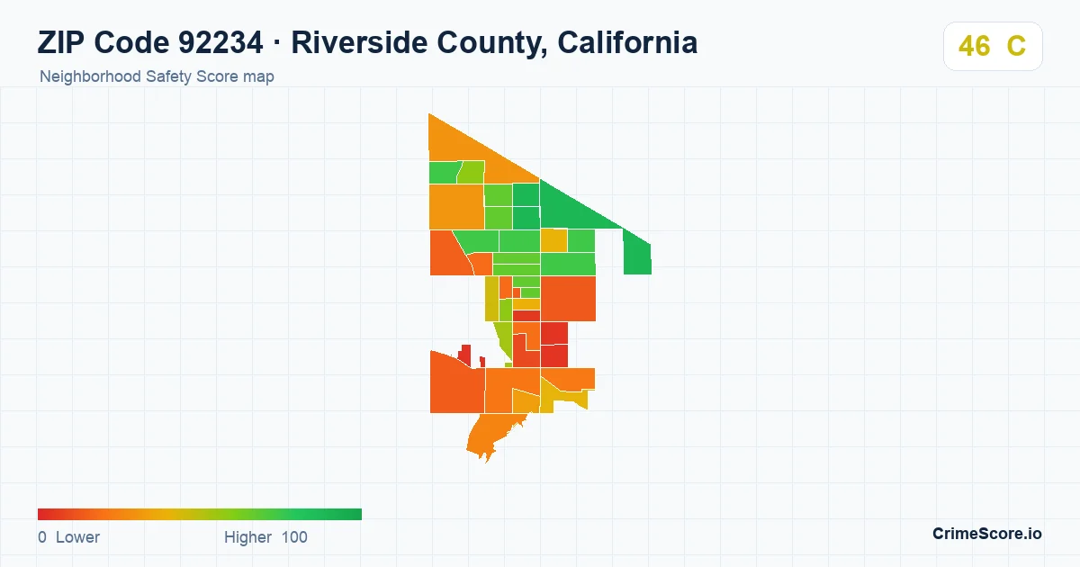 ZIP Code 92234 in Riverside County, California neighborhood Safety Score map