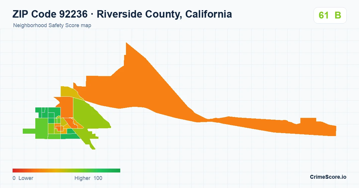 ZIP Code 92236 in Riverside County, California neighborhood Safety Score map