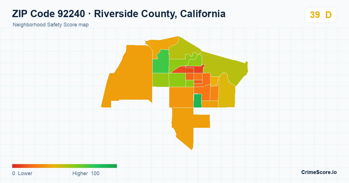 ZIP Code 92240 in Riverside County, California neighborhood Safety Score map