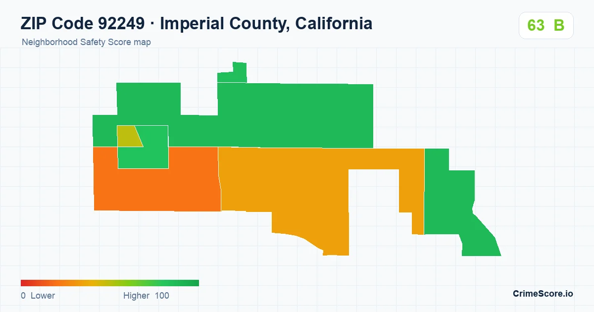 ZIP Code 92249 in Imperial County, California neighborhood Safety Score map