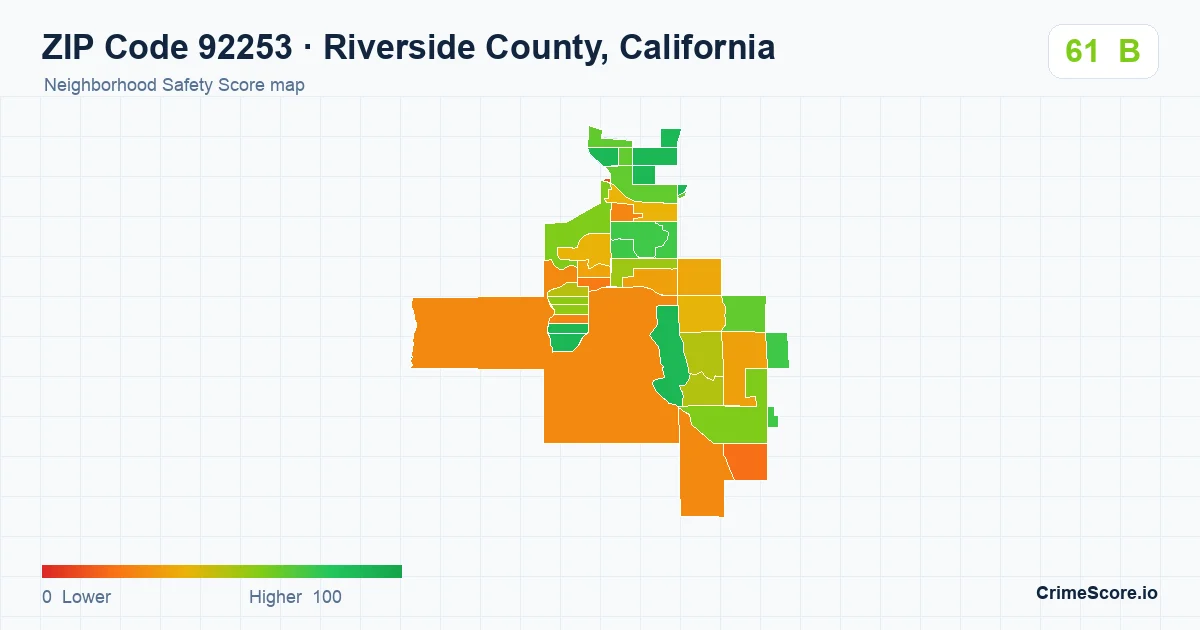 ZIP Code 92253 in Riverside County, California neighborhood Safety Score map