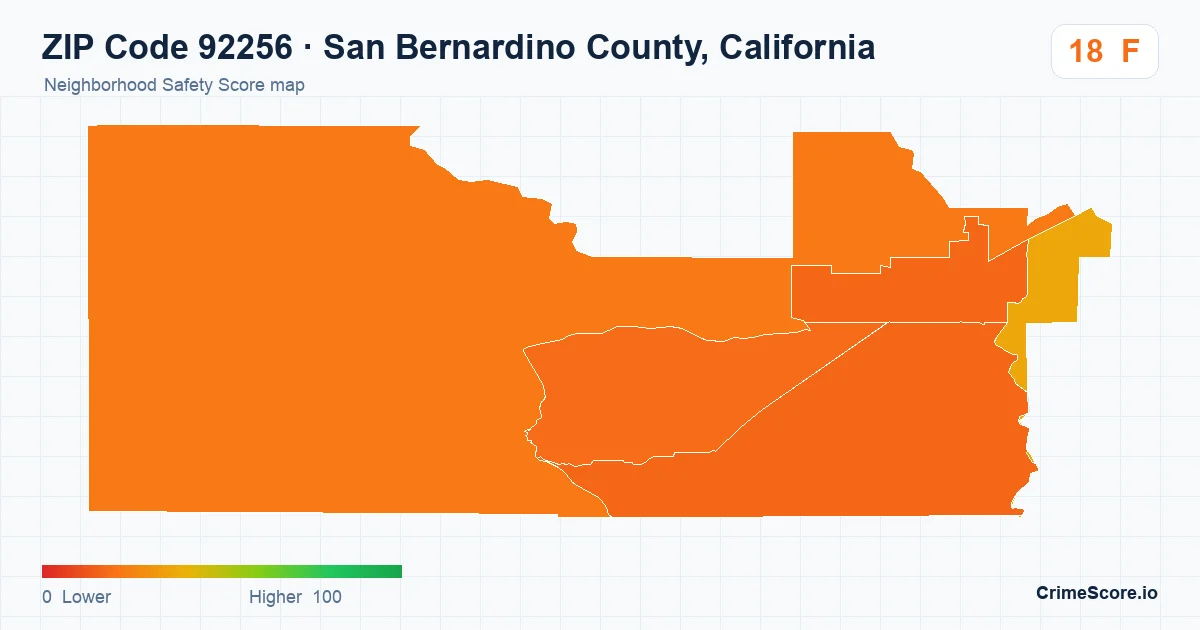 ZIP Code 92256 in San Bernardino County, California neighborhood Safety Score map