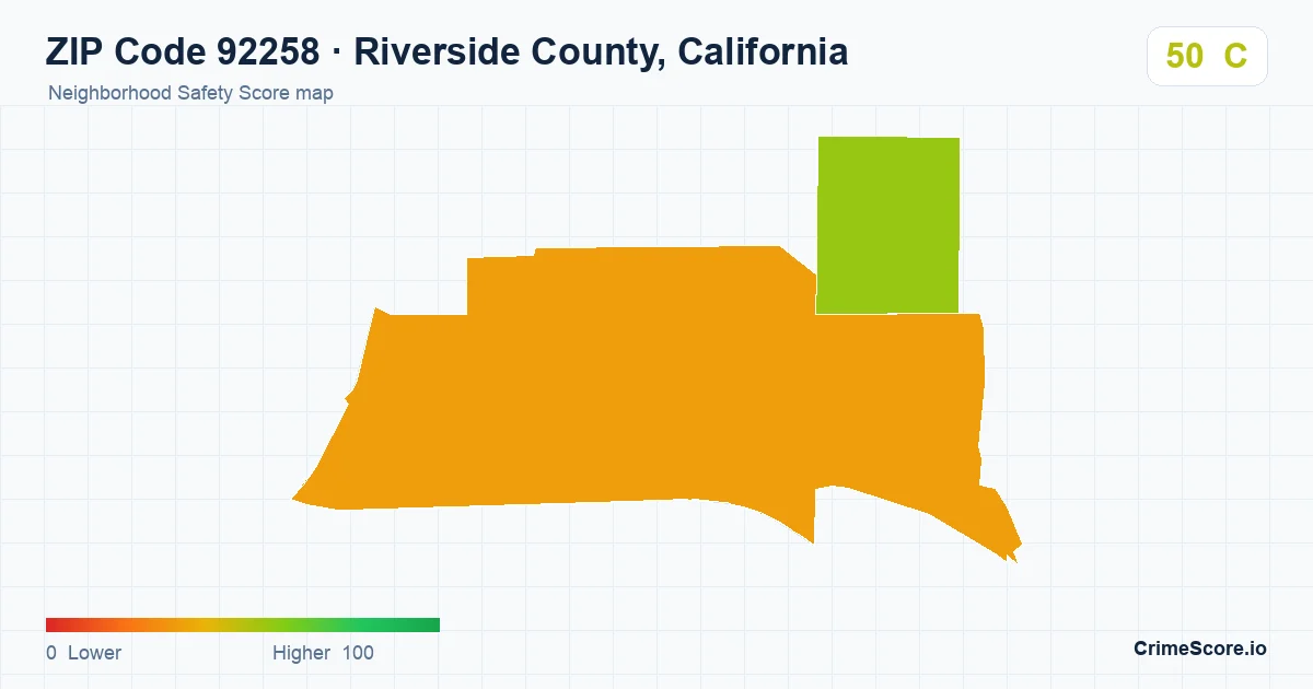 ZIP Code 92258 in Riverside County, California neighborhood Safety Score map