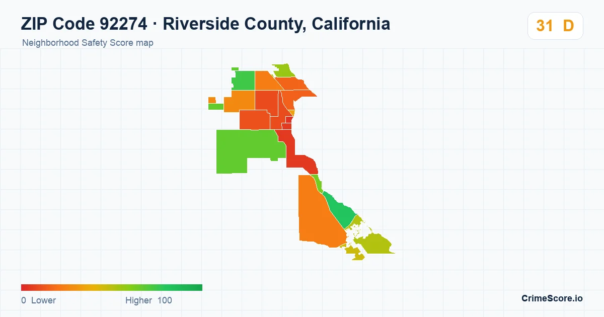 ZIP Code 92274 in Riverside County, California neighborhood Safety Score map