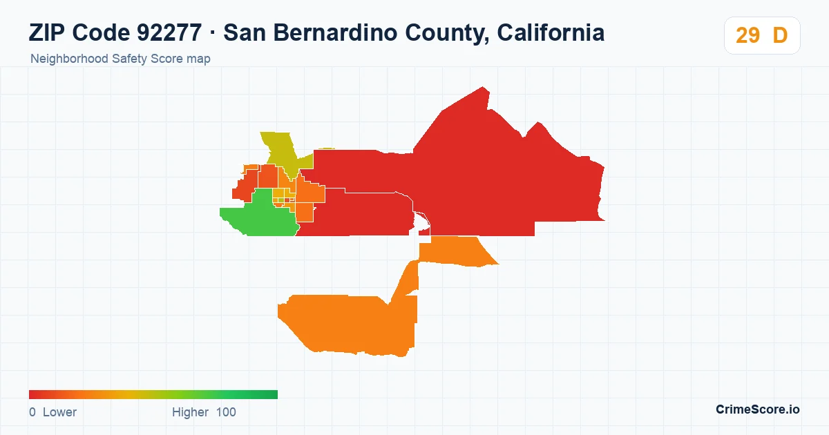 ZIP Code 92277 in San Bernardino County, California neighborhood Safety Score map