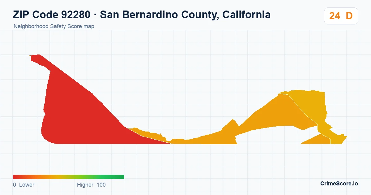 ZIP Code 92280 in San Bernardino County, California neighborhood Safety Score map