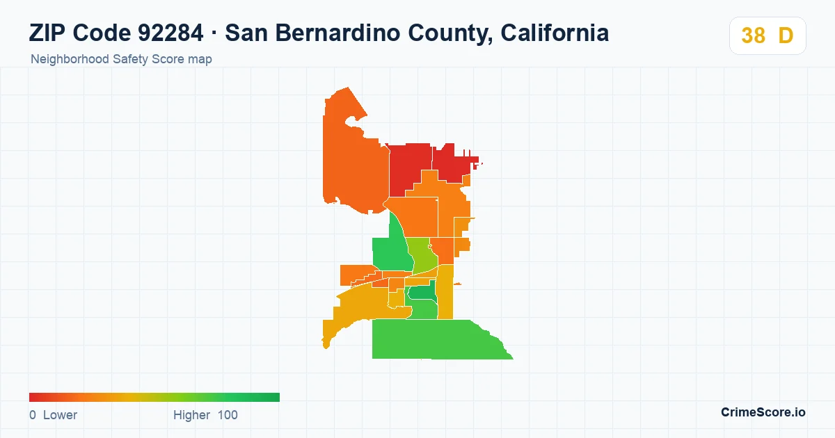 ZIP Code 92284 in San Bernardino County, California neighborhood Safety Score map