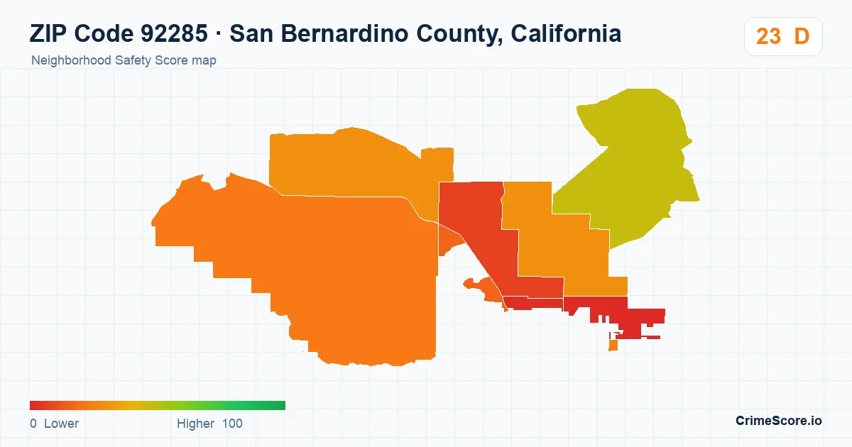 ZIP Code 92285 in San Bernardino County, California neighborhood Safety Score map