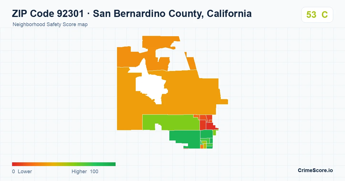 ZIP Code 92301 in San Bernardino County, California neighborhood Safety Score map