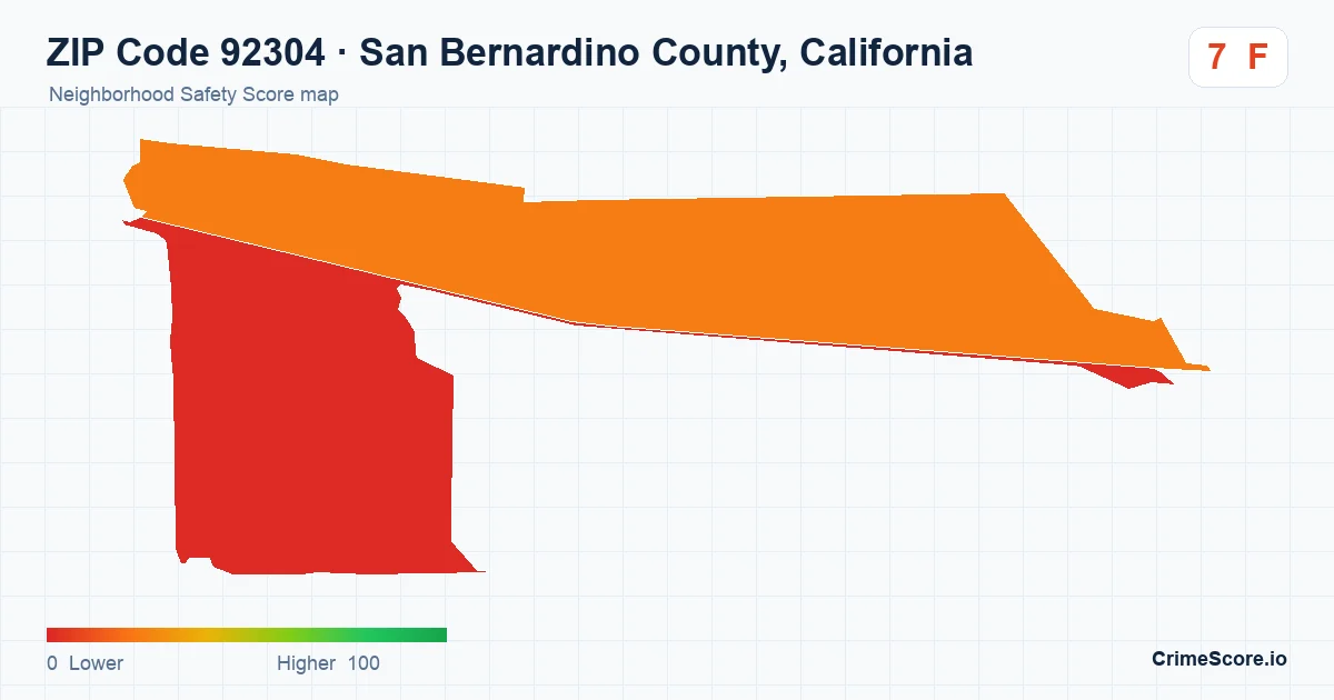 ZIP Code 92304 in San Bernardino County, California neighborhood Safety Score map