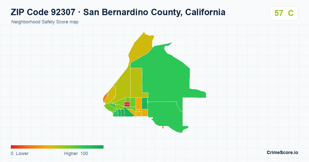 ZIP Code 92307 in San Bernardino County, California neighborhood Safety Score map