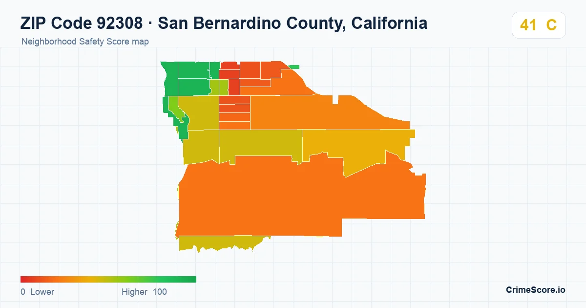 ZIP Code 92308 in San Bernardino County, California neighborhood Safety Score map