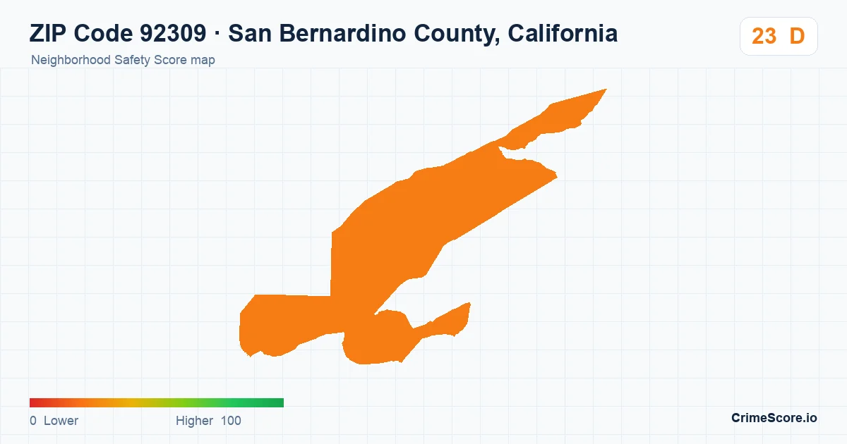 ZIP Code 92309 in San Bernardino County, California neighborhood Safety Score map