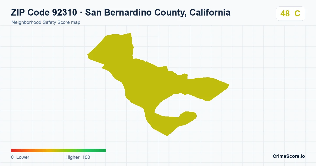 ZIP Code 92310 in San Bernardino County, California neighborhood Safety Score map