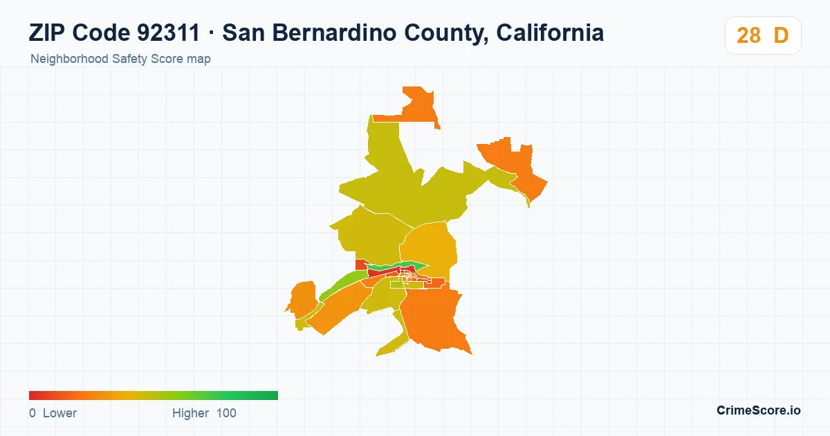 ZIP Code 92311 in San Bernardino County, California neighborhood Safety Score map