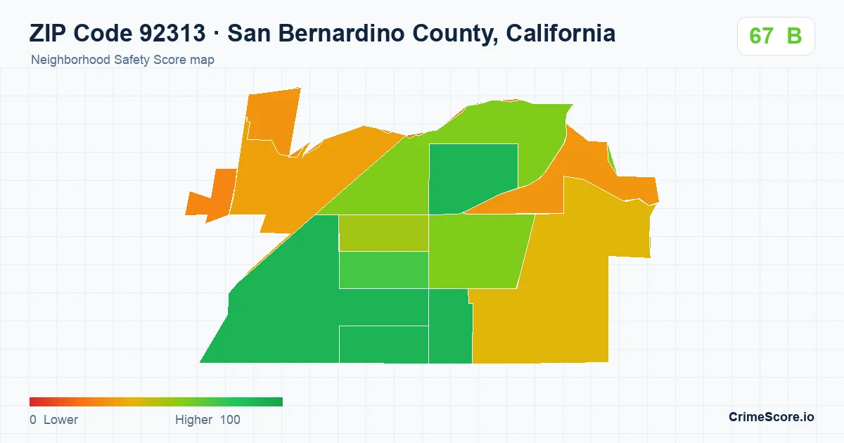 ZIP Code 92313 in San Bernardino County, California neighborhood Safety Score map