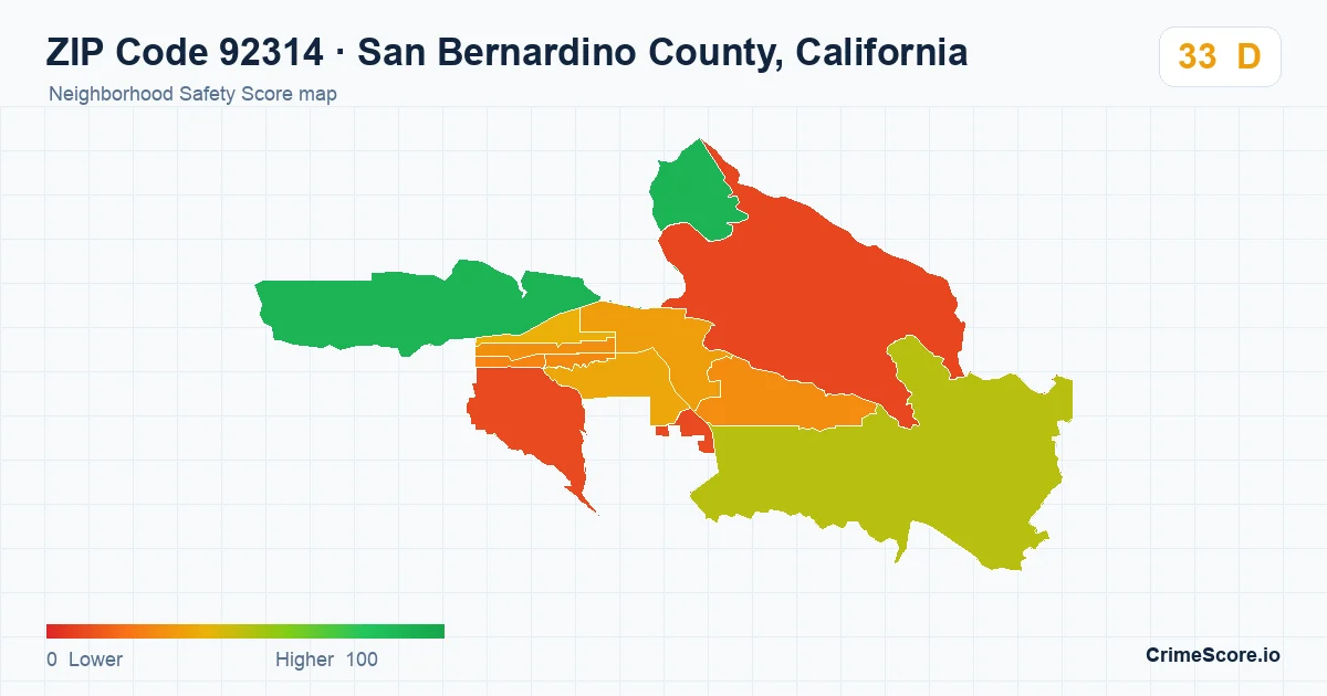 ZIP Code 92314 in San Bernardino County, California neighborhood Safety Score map