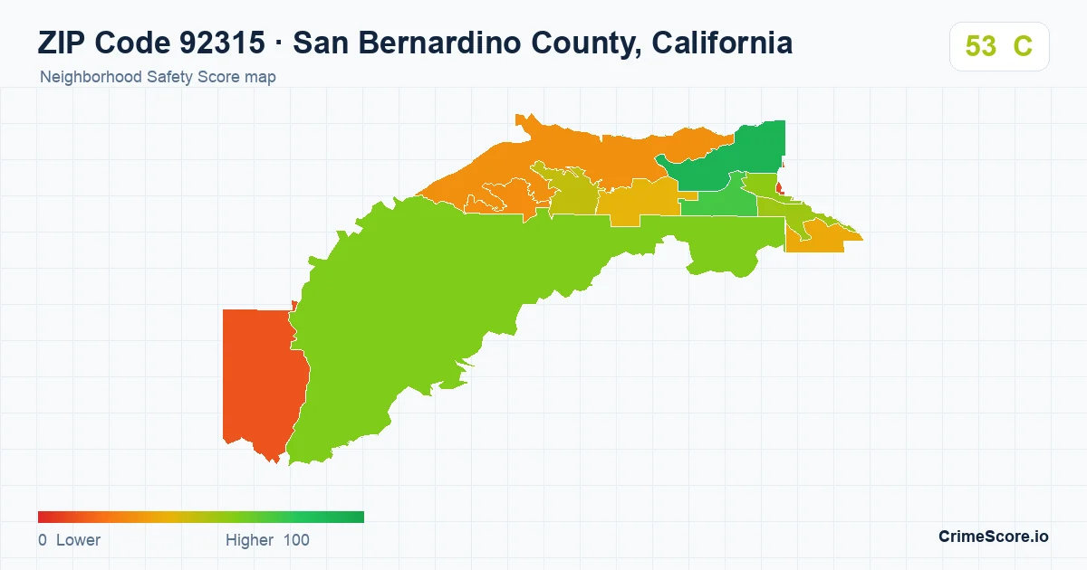 ZIP Code 92315 in San Bernardino County, California neighborhood Safety Score map
