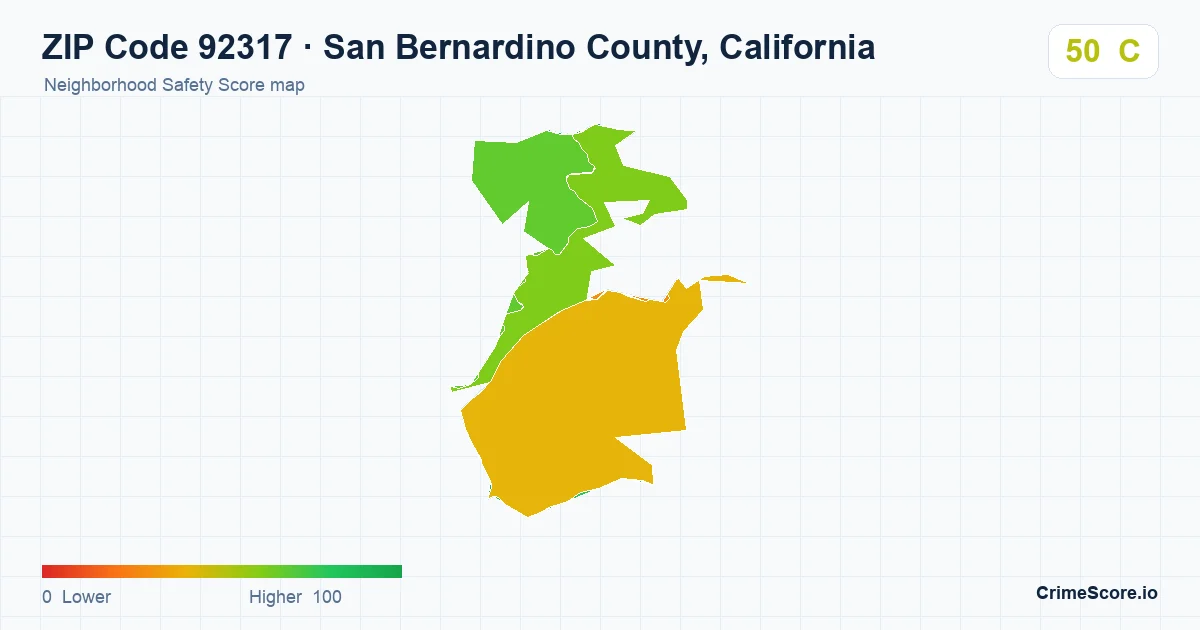 ZIP Code 92317 in San Bernardino County, California neighborhood Safety Score map