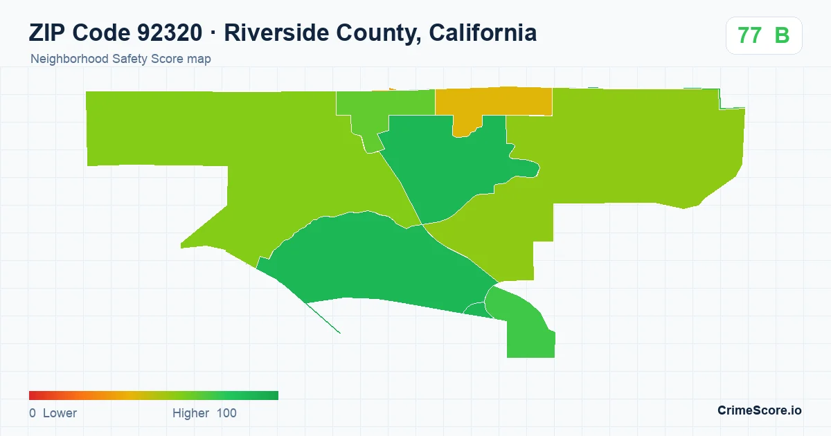 ZIP Code 92320 in Riverside County, California neighborhood Safety Score map