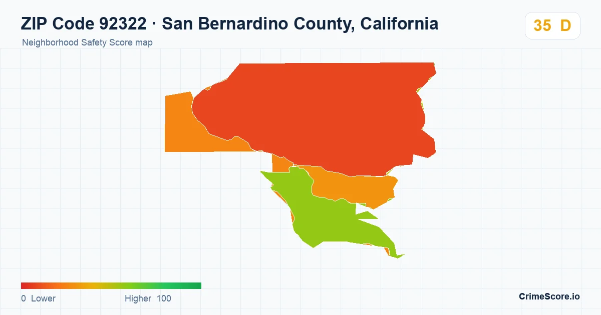 ZIP Code 92322 in San Bernardino County, California neighborhood Safety Score map