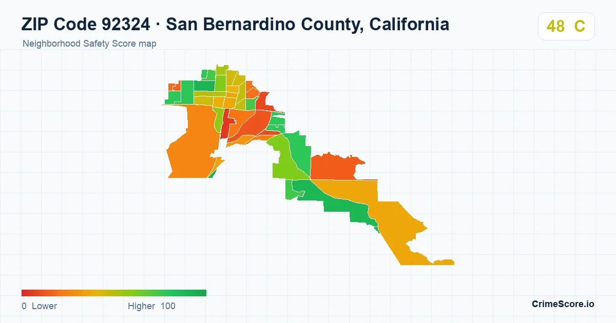 ZIP Code 92324 in San Bernardino County, California neighborhood Safety Score map