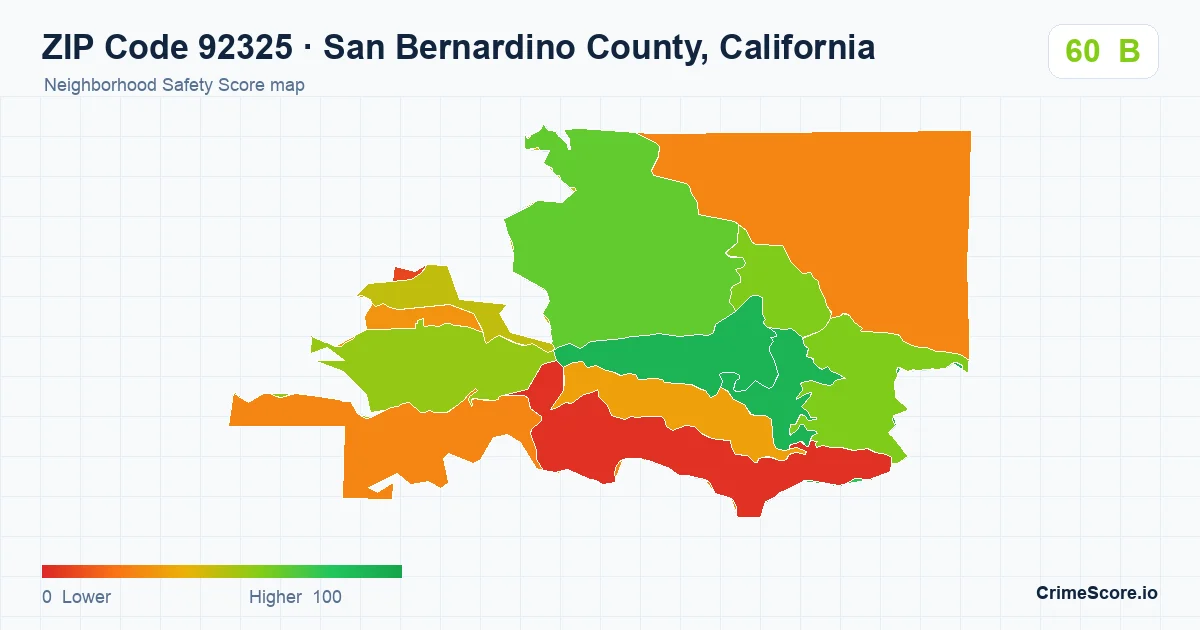 ZIP Code 92325 in San Bernardino County, California neighborhood Safety Score map