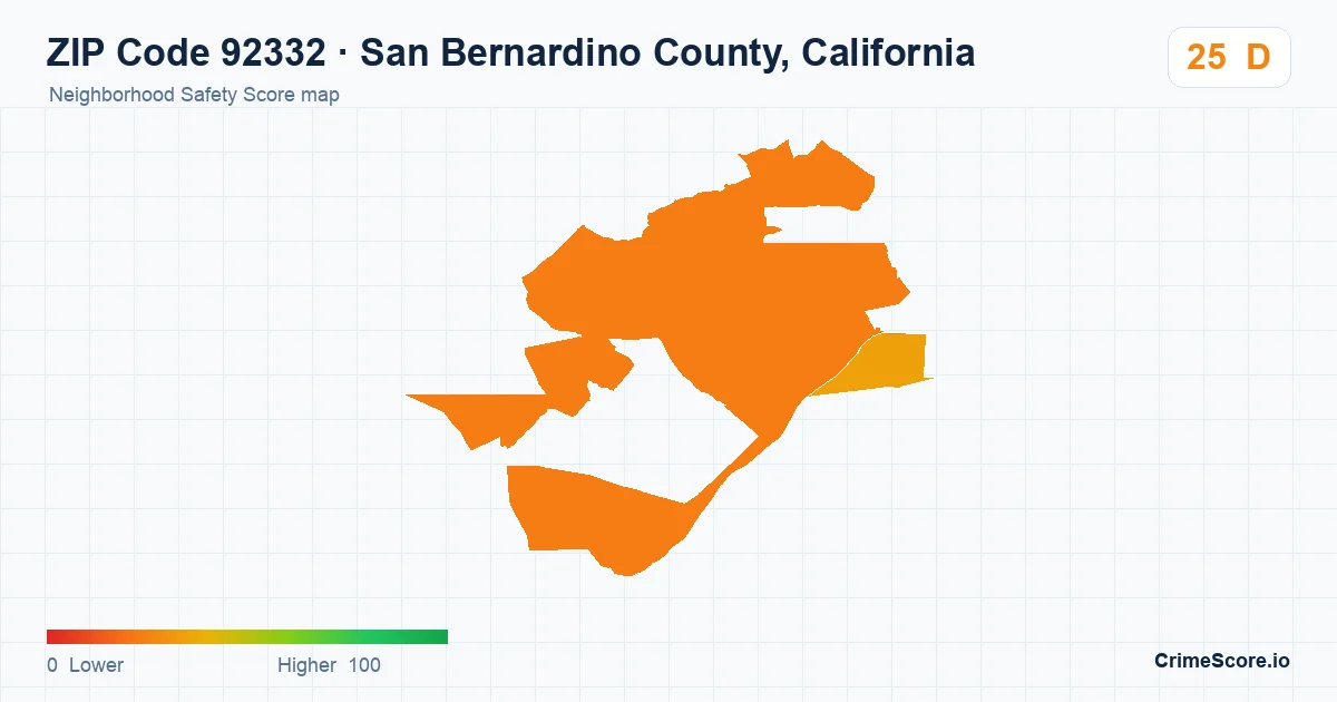 ZIP Code 92332 in San Bernardino County, California neighborhood Safety Score map