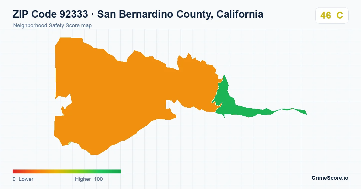 ZIP Code 92333 in San Bernardino County, California neighborhood Safety Score map