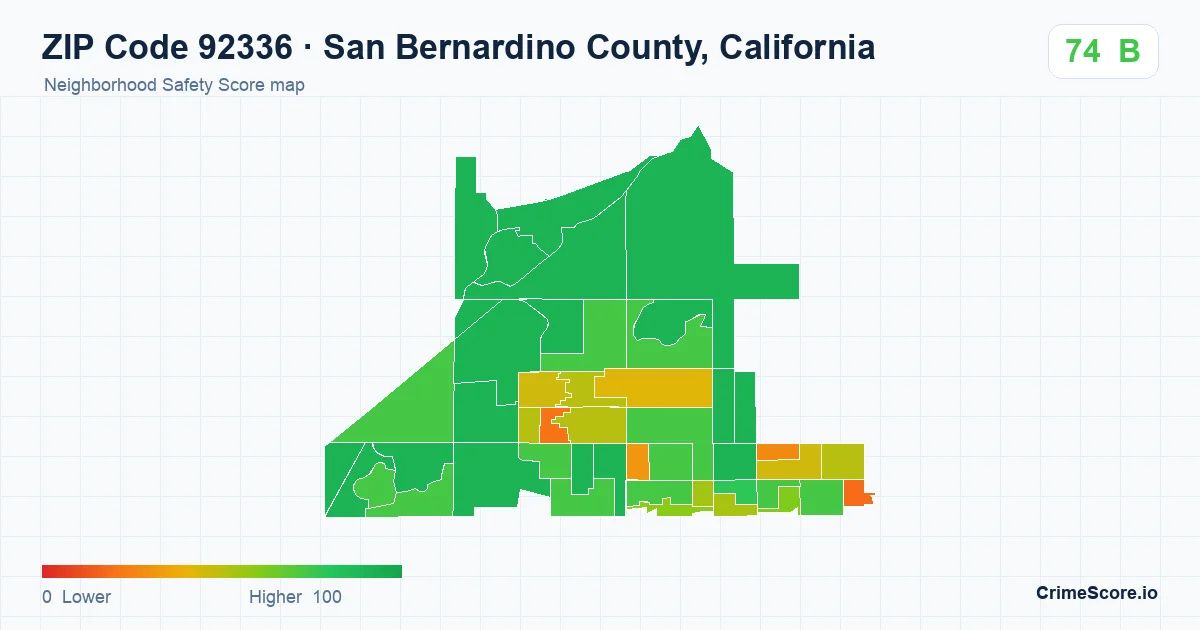 ZIP Code 92336 in San Bernardino County, California neighborhood Safety Score map