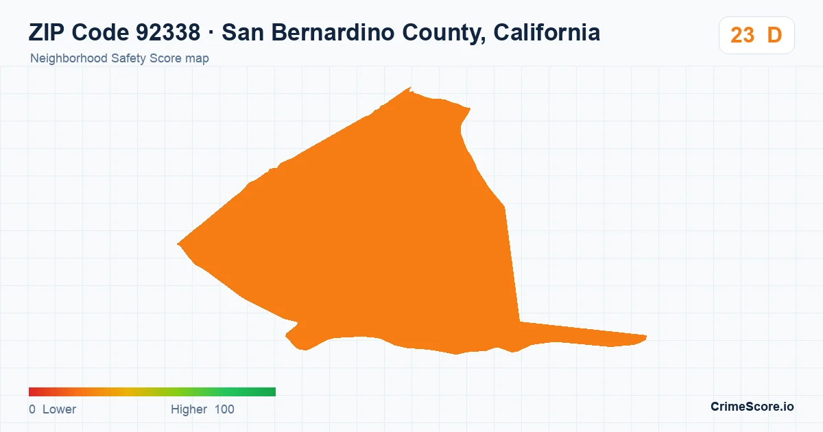 ZIP Code 92338 in San Bernardino County, California neighborhood Safety Score map
