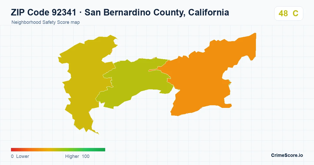ZIP Code 92341 in San Bernardino County, California neighborhood Safety Score map