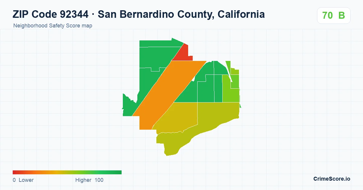 ZIP Code 92344 in San Bernardino County, California neighborhood Safety Score map
