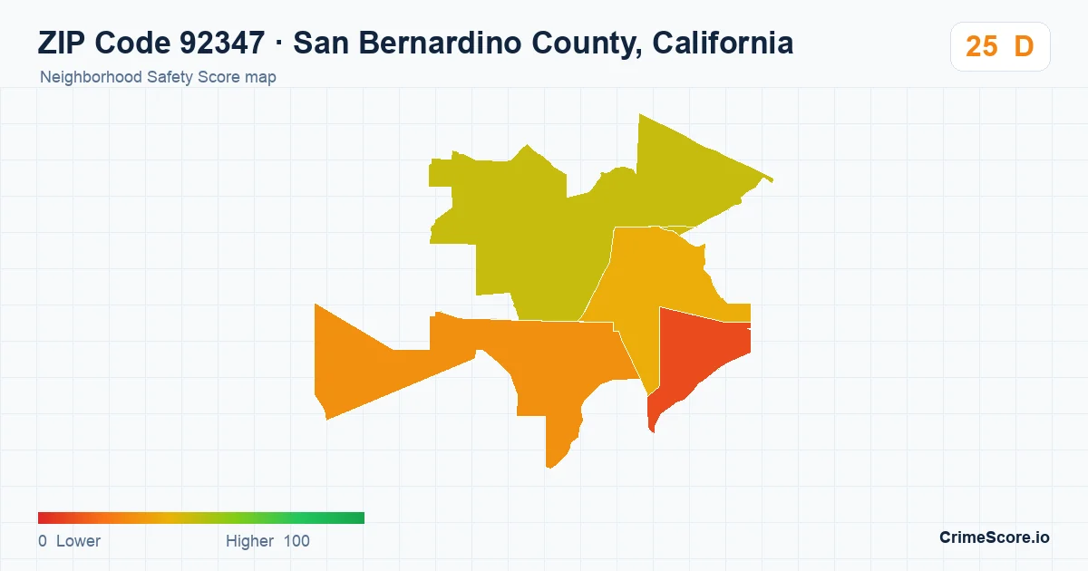 ZIP Code 92347 in San Bernardino County, California neighborhood Safety Score map