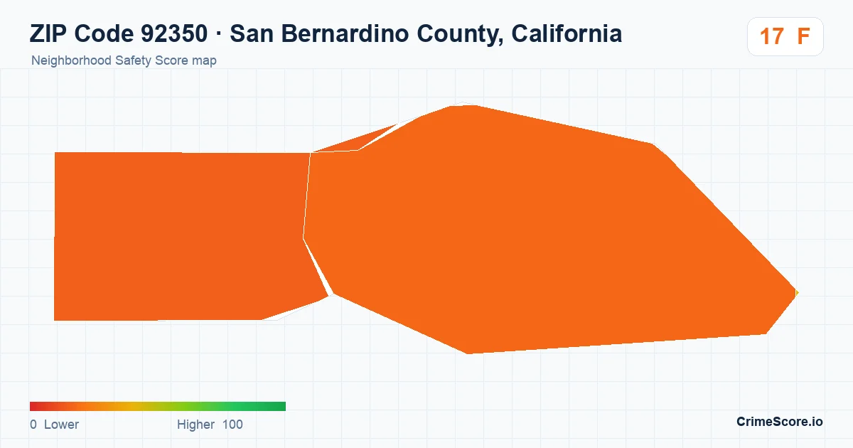 ZIP Code 92350 in San Bernardino County, California neighborhood Safety Score map