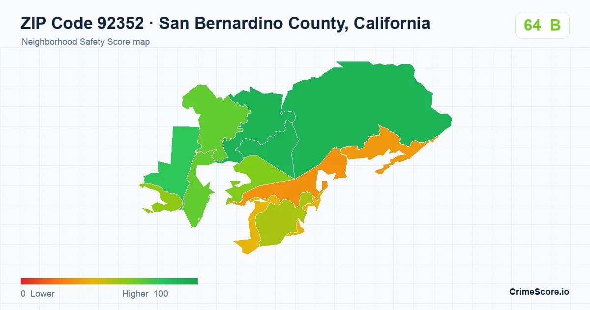 ZIP Code 92352 in San Bernardino County, California neighborhood Safety Score map
