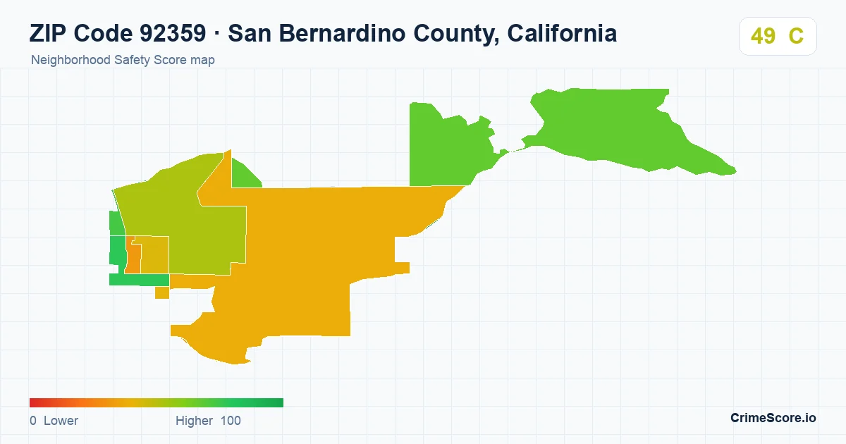 ZIP Code 92359 in San Bernardino County, California neighborhood Safety Score map