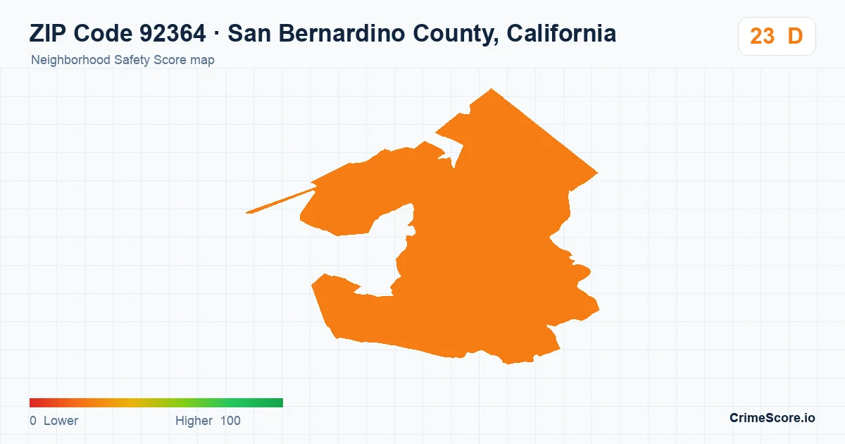 ZIP Code 92364 in San Bernardino County, California neighborhood Safety Score map