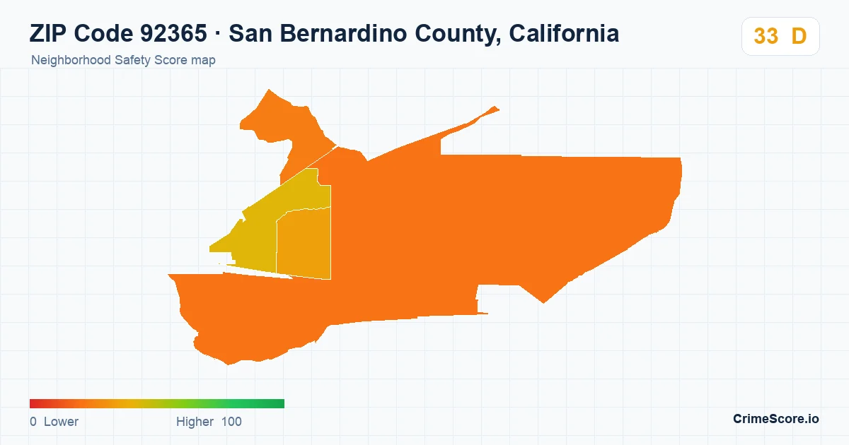 ZIP Code 92365 in San Bernardino County, California neighborhood Safety Score map