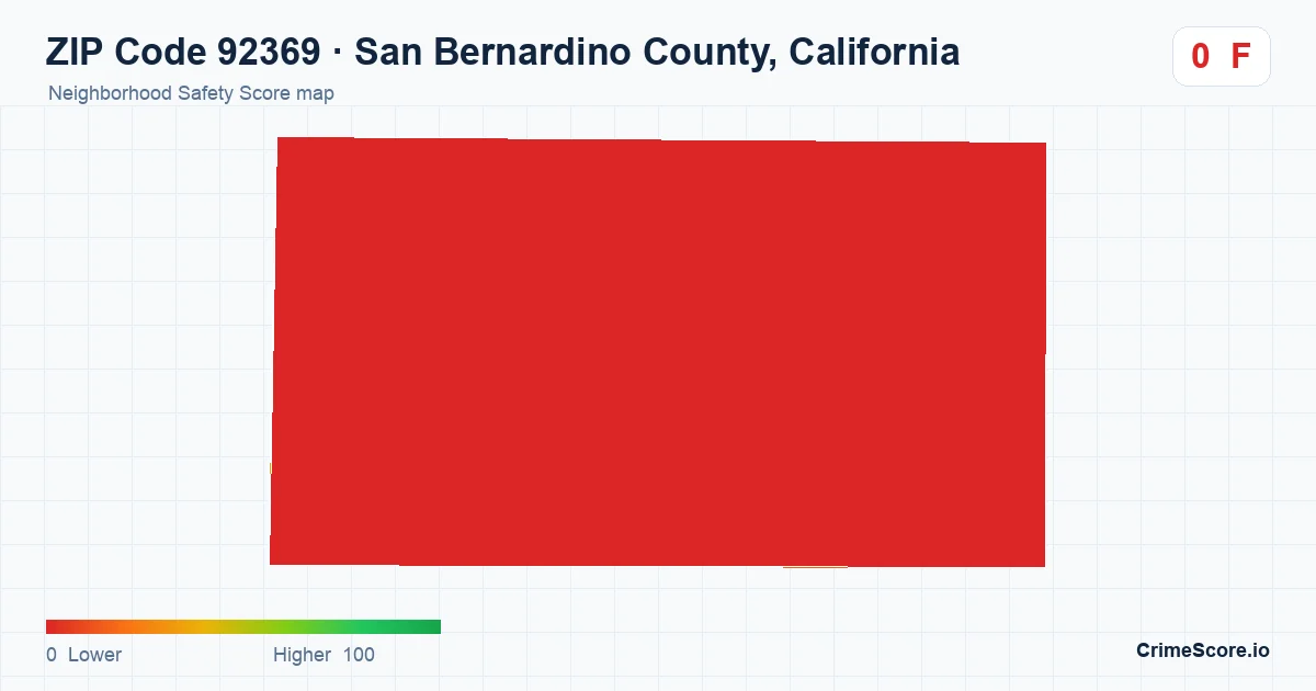 ZIP Code 92369 in San Bernardino County, California neighborhood Safety Score map