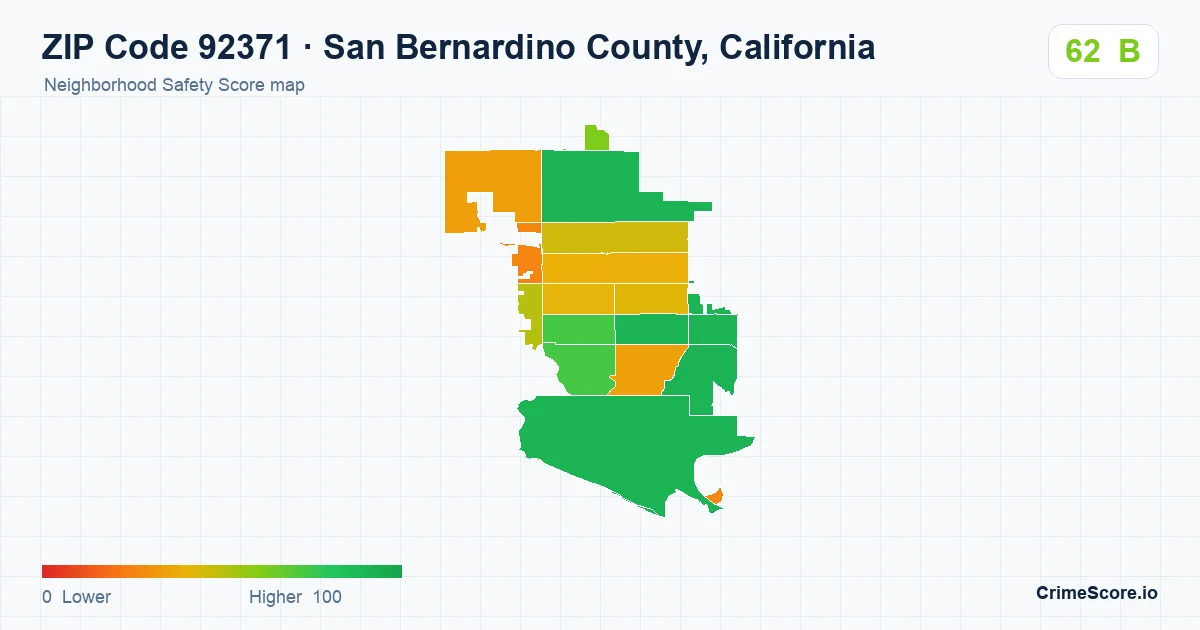 ZIP Code 92371 in San Bernardino County, California neighborhood Safety Score map