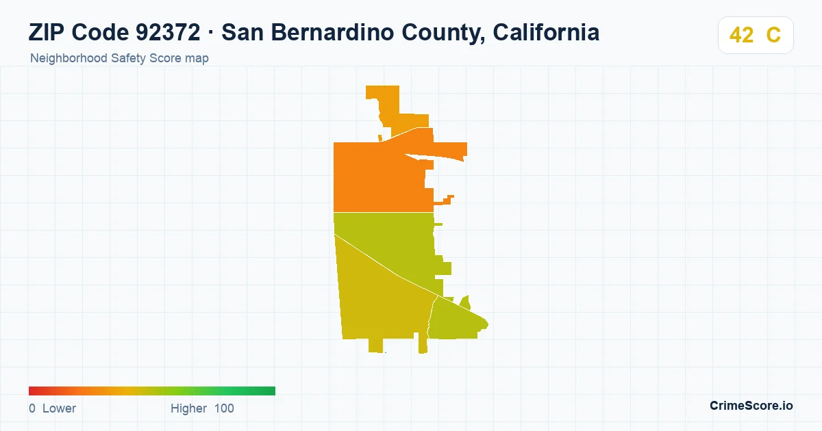ZIP Code 92372 in San Bernardino County, California neighborhood Safety Score map